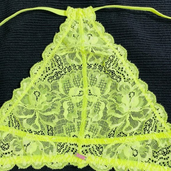 PINK by VICTORIA SECRET "The Date" Lime Green Yellow Lace Bra - Picture 14 of 16